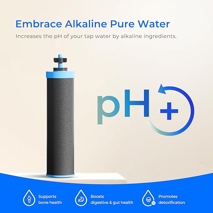 Alkaline Waterdrop Gravity-fed Water Filter System, Increase PH, Reduces Fluoride and up to 99% of Chlorine, with 4 Filters and Metal Spigot, King Tank Series, 2.25G