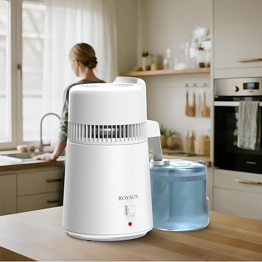 ROVSUN【Upgraded】 1.6 Gallon/6L Water Distiller with Flame-Retardant Material, BPA-Free Container & Stainless Steel Interior, Home Distilled Water Machine Maker Countertop Distilling Water Purifier