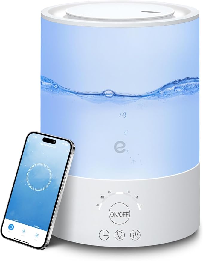 Esemoil Smart Humidifiers for Bedroom, 2.5L Top Fill Cool Mist Humidifiers with Essential Oil Diffuser, Humidity Setting, APP & Alexa Voice Control, Nightlight, Timer, Quiet Operation, Auto Shut-Off