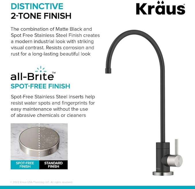 KRAUS® Purita™ Single Handle Drinking Water Filter Faucet for Reverse Osmosis or Water Filtration System in Spot-Free Stainless Steel/Matte Black, FF-100SFSMB
