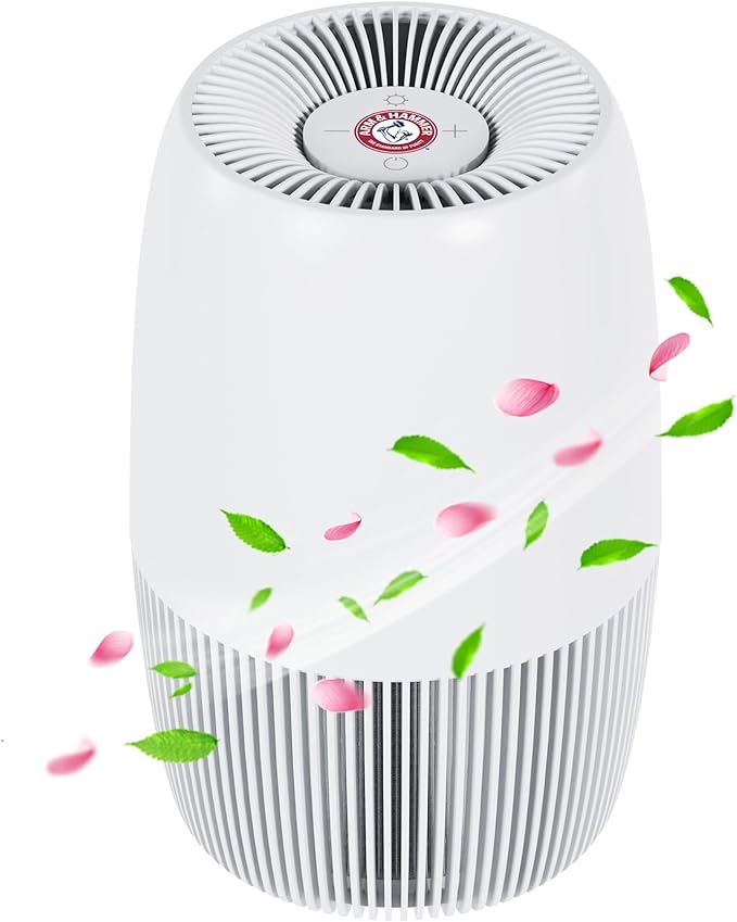 ARM & HAMMER AH301W-1 Air Purifier with Night Light, HEPA Filter Captures 99.97% of Smoke, Pollen, Pet Dander & Odors, Quiet for Bedroom, Office, Home, Pearl White