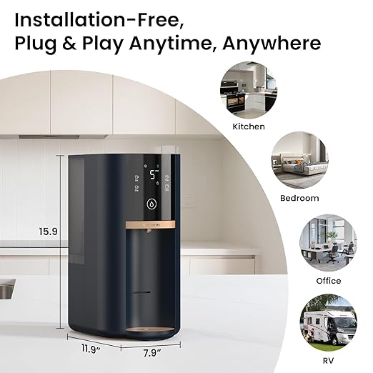 Countertop Reverse Osmosis Water Filter System, 5-Stage RO Filtration with UV, 4:1 Pure to Drain, Innovative 360° Swivel Base, Portable No Installation Water Purifier with 4 Capacity