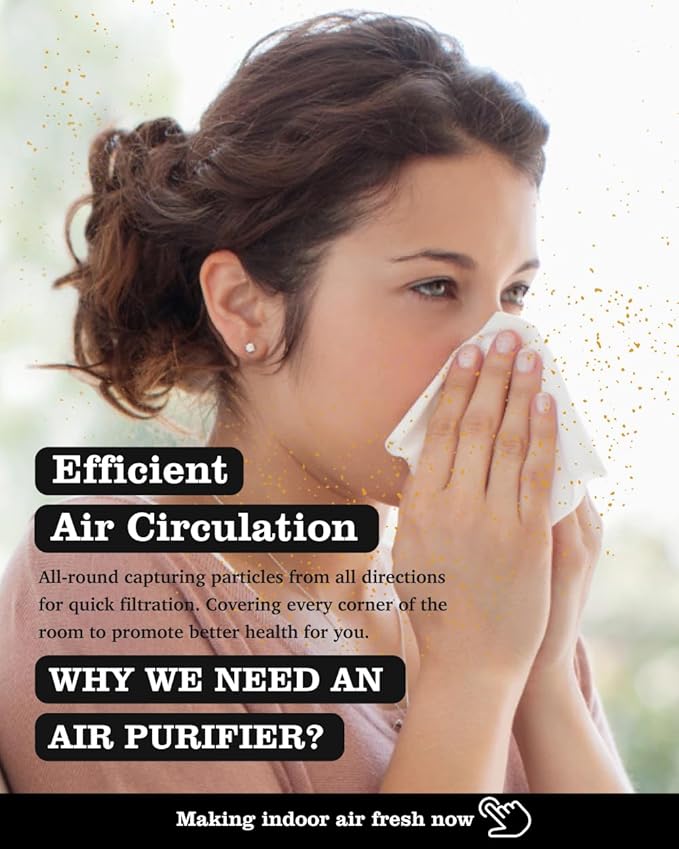 Air Purifier for Home Office, 360° Air Intake Outlet, Portable HEPA Filter Air Cleaner for Room Dust, Smoke, Pollen, Pets Dog Cat Dander, Odor, Low-noise Auto Mode, Desktop Size