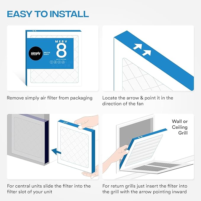 Simply 20x20x4 Air Filter, MERV 8, MPR 600, 6 Pack, Furnace Air Filter for HVAC (Actual Size:19.5"x19.5"x3.63") DUST, Pet, & Allergy Control