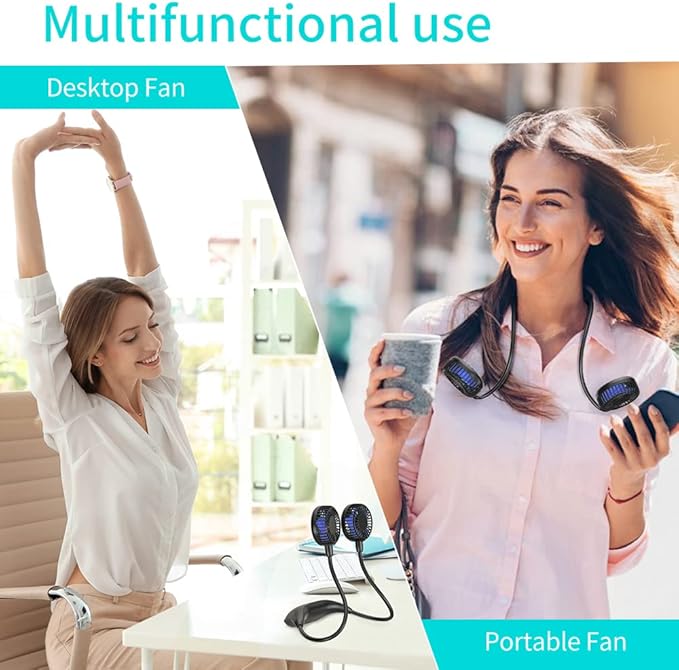 HandFan 10000mAh Neck Fan, 360° Rotation Hands Free Portable Fans for your Neck, 48h Lasting Rechargeable Battery Operated Wearable Necklace Personal Cool Fans for Travel/Disney/Sports/Cycling/Hiking