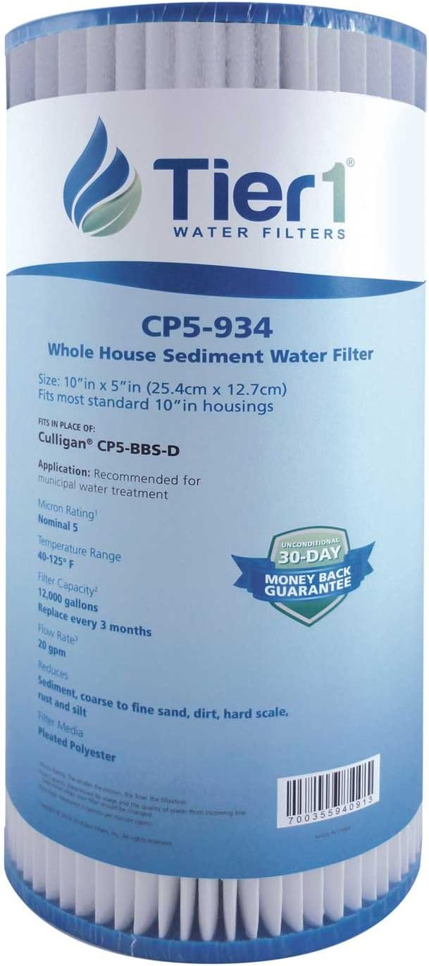 Tier1 5 Micron 10 Inch x 4.5 Inch | Pleated Polyester Whole House Sediment Water Filter Replacement Cartridge | Compatible with Culligan CP5-BBS-D, Pentek CP5-BB, W5CPHD, Home Water Filter