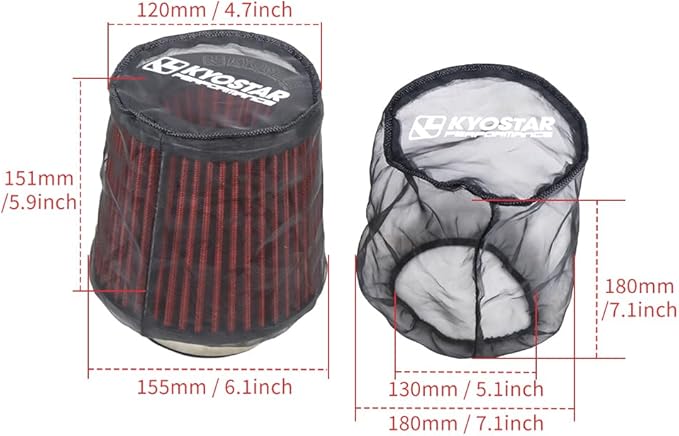 Kyostar Universal Air Filter Cover, Dustproof Cold Air Intake Filter Cover Wrap for Car, Air Intake Filter Sock Cover for High Flow Air Intake Filters