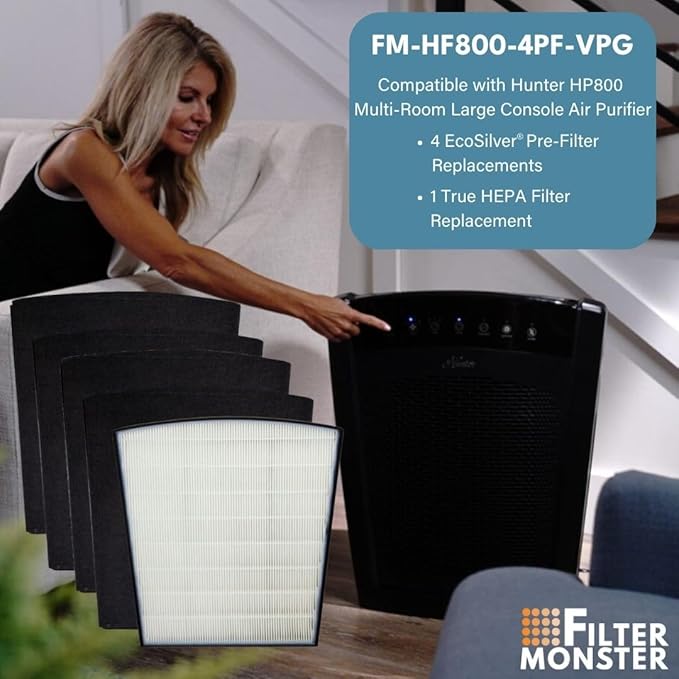Filter-Monster - H-HF800-VP Replacement HEPA/Pre-Filter Value Pack for Hunter HP800 Air Purifier Series - 4 Pre-Filters and 1 True HEPA Filter