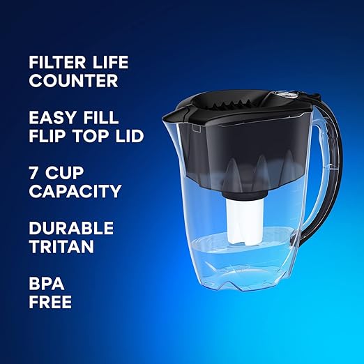 AQUAPHOR Water Filter Pitcher Ideal 7 Cup with 3 x B15 Filters - Black