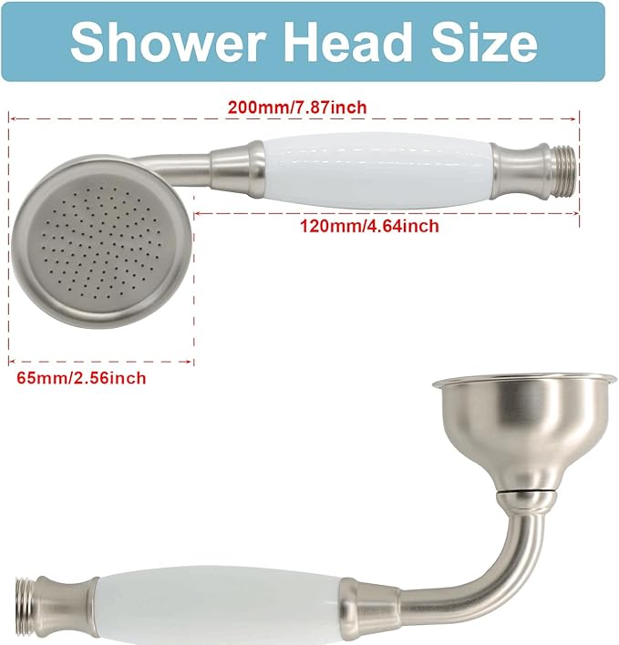 HOMEDEC Vintage Handheld Shower Head with 59inch Flexible Hose High-Pressure Antique Rain Showerhead Combo Replacement No Wand Holder, Round Telephone Shape, Brushed Nickel