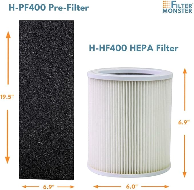 Filter-Monster – Replacement HEPA Filter Value Pack – 2 Pre-Filters and 1 H13 Filter - Compatible with Hunter HP400 Air Purifier and H-HF400-VP