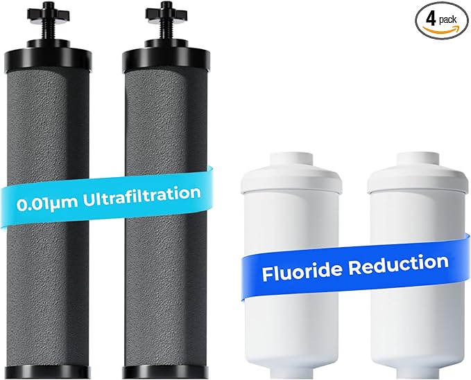 [New Upgraded Ultrafiltration] Waterdrop Black and Fluoride Water Filter, Replacement for Berkey® Black Purification Elements, Berkey® Gravity Water Filter System