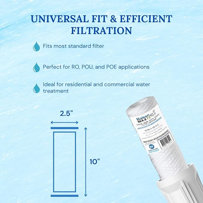 Baleen Filters 10" x 2.5" 5 Micron String Wound Sediment Filter Cartridge Replaces Hydronix SWC-25-1005, Watts SF5-978, Pentek WP-5 (25 PACK)