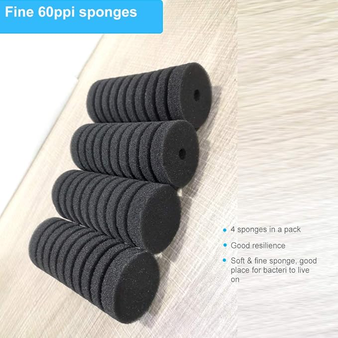 hygger Pack of 4 Replacement Sponges for Aquarium Double Sponge Filter (S)