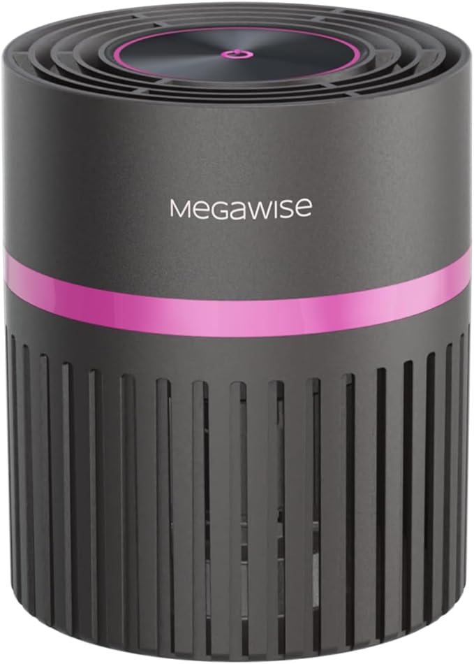 MEGAWISE Office Air Purifier with 3-in-1 HEPA Filter Desktop Air Cleaner for Smoke, Dust, Pollen, Pet Dander, HEPA Air Purifier for Home and Bedroom, 100% Ozone Free (Available for California)
