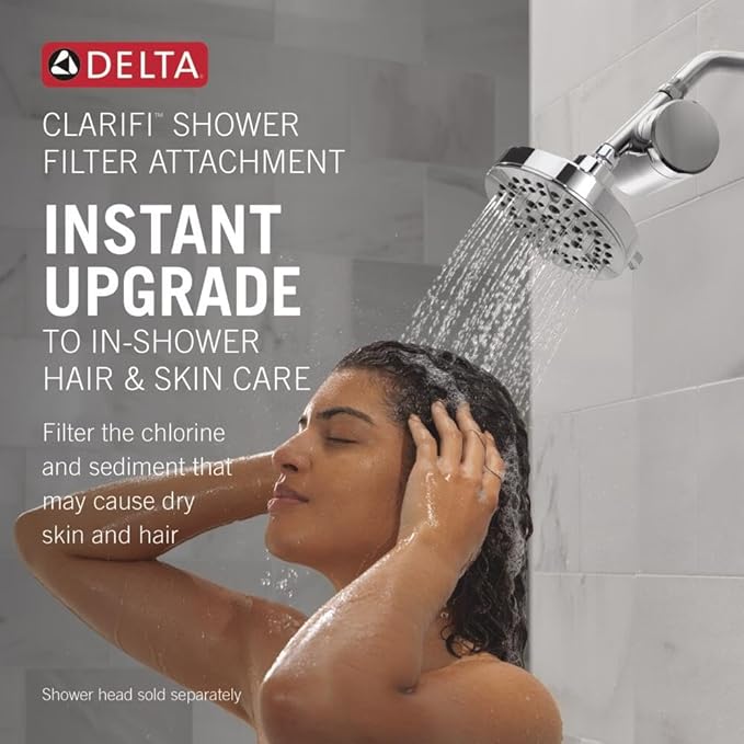 Delta Faucet Clarifi Standard Shower Filter Attachment with Filter, Shower Water Filter, Shower Head Filter, Chrome 7SF100