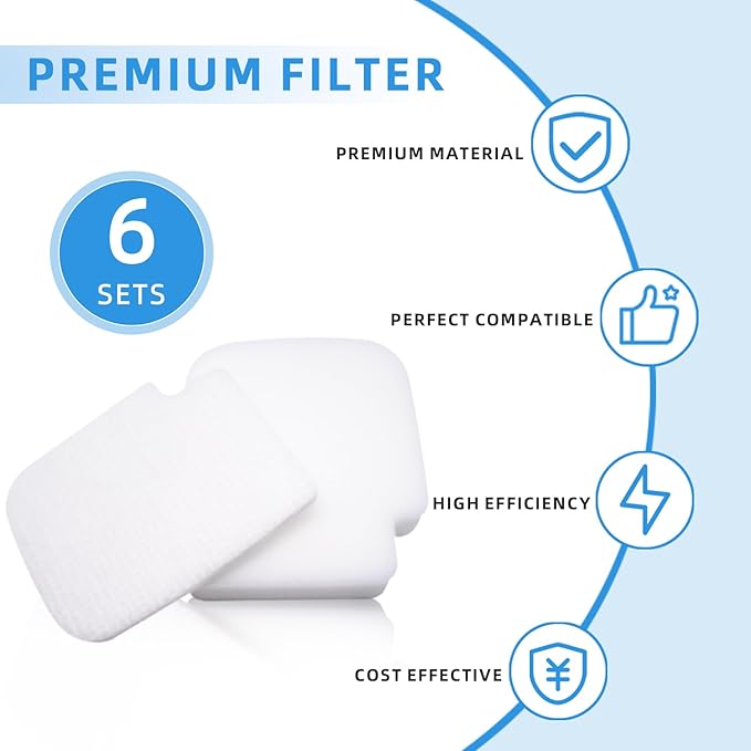 6-Pack AZ3002 Foam & Felt Filters Replacement - Washable Pre-Motor Filters for Shark Stratos AZ3002/AZ3000 Vacuum Cleaners, Pure Maintenance Set (No HEPA) Restores Suction Power
