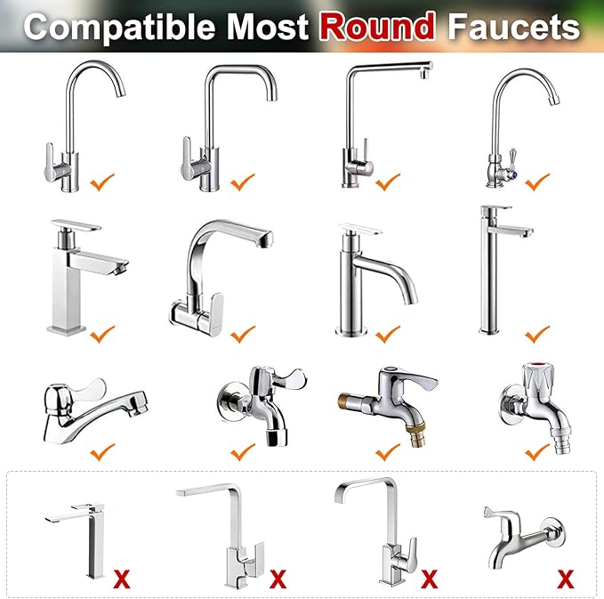 3 Pcs Sink Water Filter Faucet, Universal 360 ° Rotating Kitchen Faucet Water Purifier, Bathroom Faucet Filter Removes Chlorine Fluoride Hard Water for Home Kitchen w/20 Cartridge