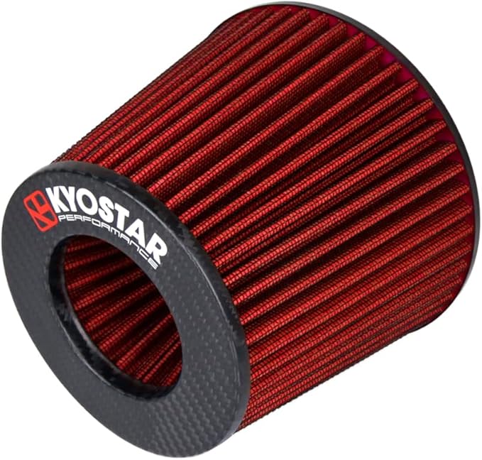 Kyostar Universal Carbon Fiber 3 Inch 76mm Air Intake Cone Filter Replacement Quality Dry Air Filter, Red