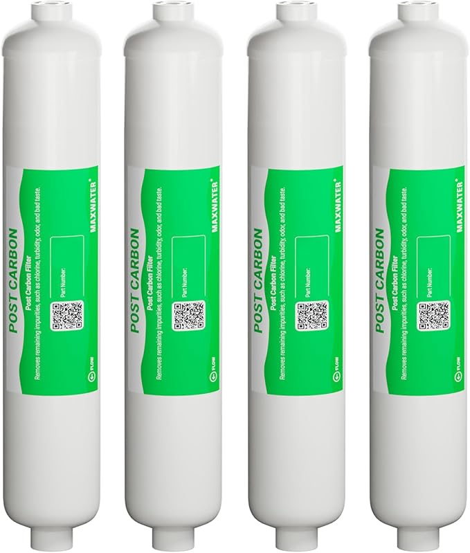 10" 5 Micron Inline Post Activated Carbon Water Filter Replacement Cartridge, 1/4"NPT Ports for Refrigerator, Ice Maker, RO Replacement for HX-ICF-10/3, FLTIN01PKQ, FT15, ICF-10Q/3-4 Pack