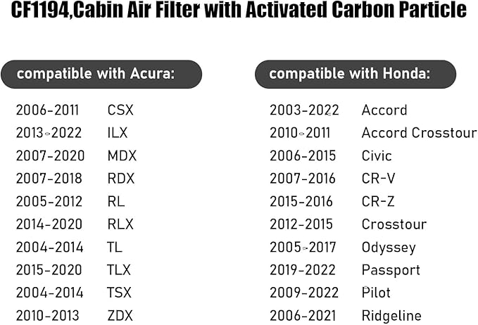 Cabin Air Filter, Carbon, Snap-in/Push-in, Rectangular, Inward, 1 Count, Fits Chevrolet, GMC, 2007-2014