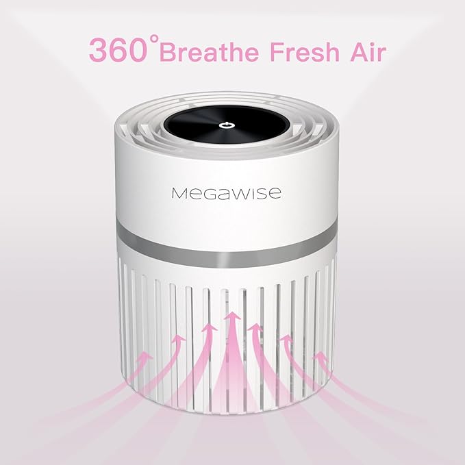 MEGAWISE EPI810 Air Purifier Equipped with Genuine HEPA Filter, Covering an Area of up to 215 sq ft, Addresses Airborne Particulates, Pet Dander & Odors, and Low-decibel Air Filters.