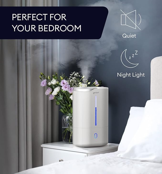 Top Fill Humidifier with Essential Oil Diffuser 6L for Home, Baby, Bedroom, Large Room & Indoor Plants, Cool Mist Ultrasonic Quiet Air Humidifiers, Automatic Humidity Control, Night Light (6L, White)