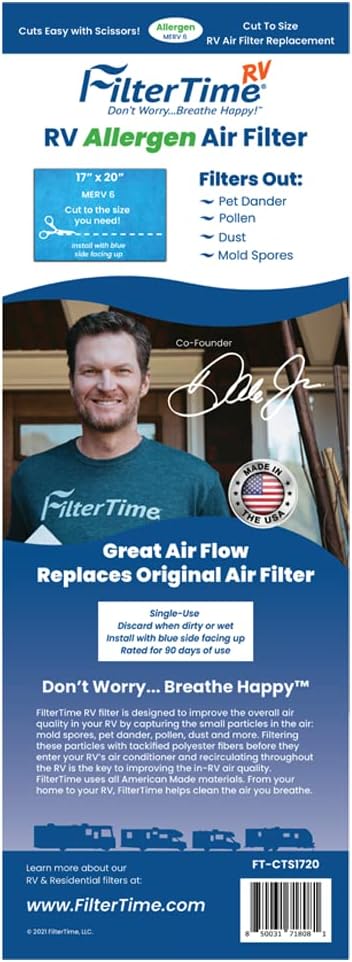 RV, Cut To Size RV Air Filter, 17"x20" Cut To Fit AC Filter Replacement, MERV 6 Replaces Original Standard Air Filter, Made in USA