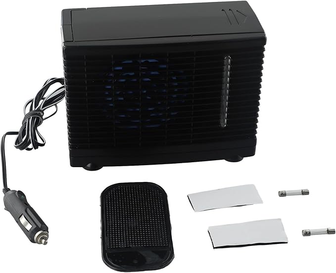 12V Portable Air Conditioner Fan with Water Cooling Tank for Car, Home, Camper, Boat, Travel, Quiet Low Power Air Cooler and Humidifier, Black