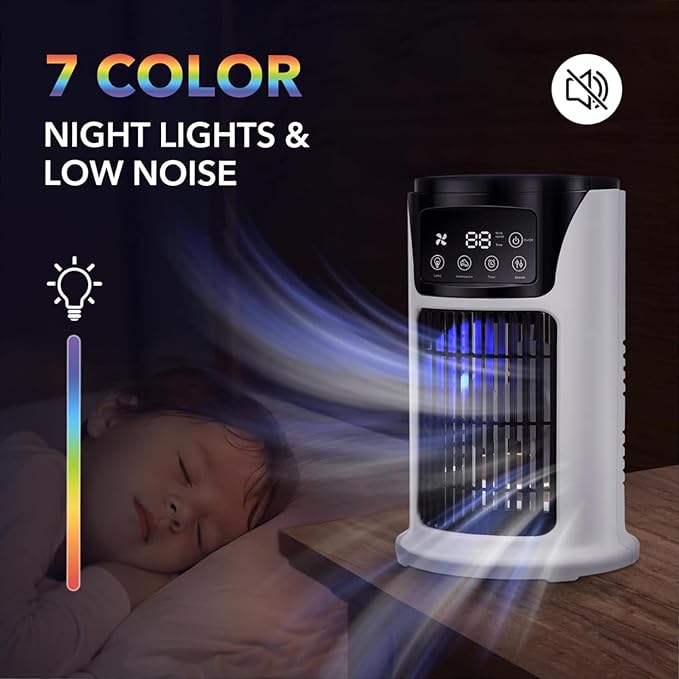 Portable Air Conditioner Humidifier Atmosphere Light Fan USB Cooler Air Conditioner, 3 In 1 Function, Office Household Essential Cooler USB Portable Air Conditioner USB Fan