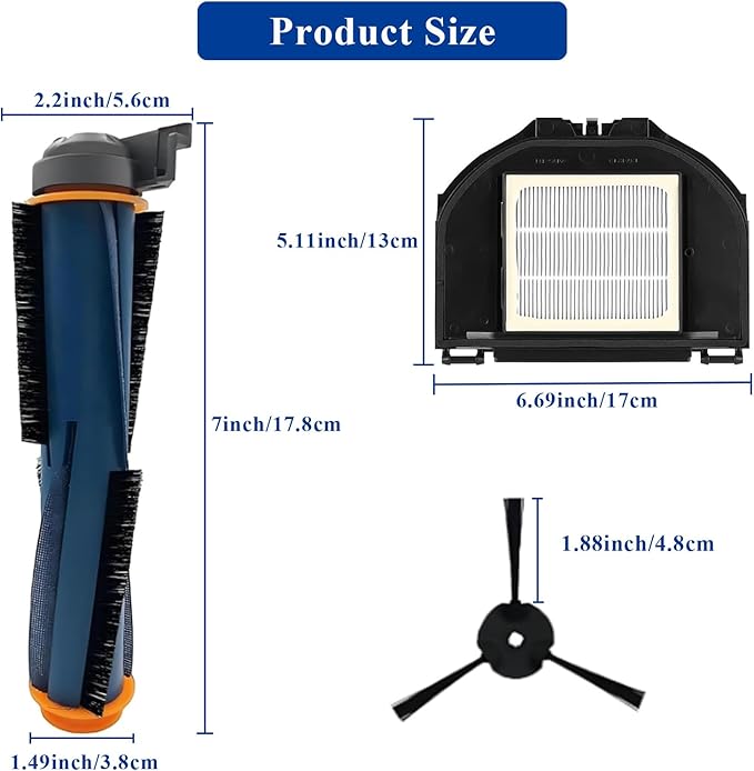 Vacuum Replacement Parts Accessories Kit Compatible With Shark RV2310AE Matrix Robot Vacuum Cleaner, 1 Main Brush, 2 HEPA Filters, 6 Side Brushes, 1 Cleaning Brush 10 Pack
