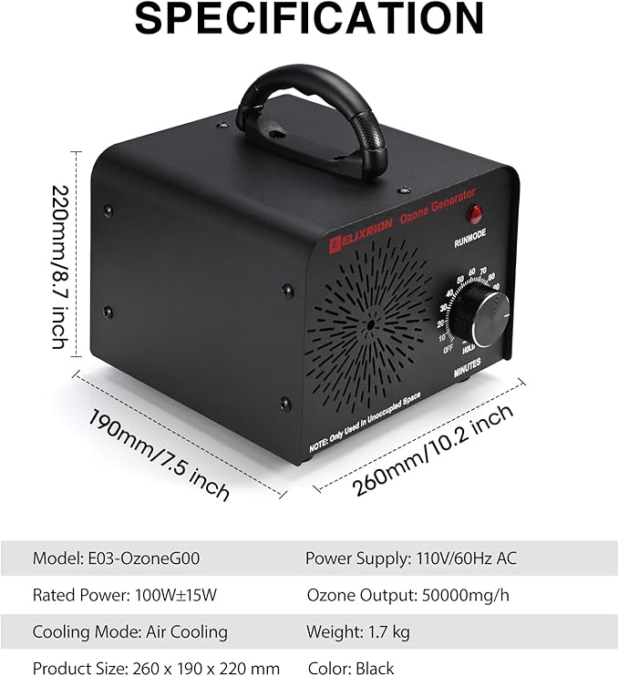Ozone Generator – 50,000mg/h High-Capacity Air Purifier for Odor Control, Home, Kitchen, Car, Office, Basement, Pets, and Smoke – Covers Areas Up to 6,000 Sq Ft