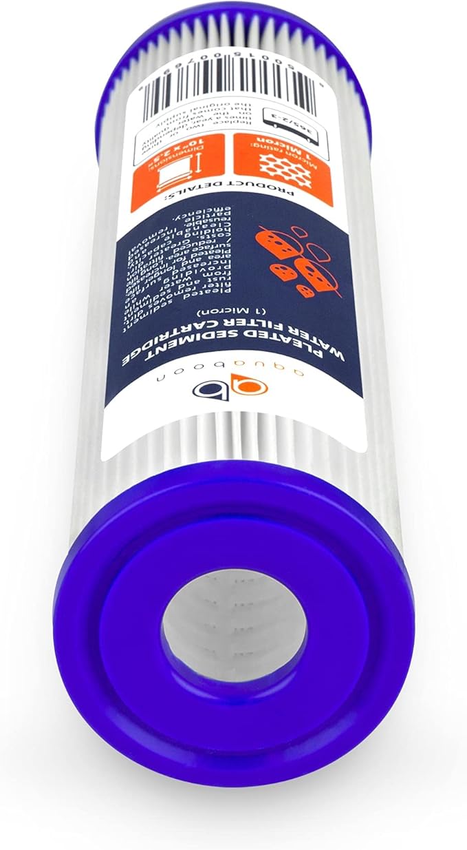 Aquaboon 1 Micron Pleated Water Filter 10 x 2.5 - Whole House Sediment Filter Replacement Cartridge Compatible with WFPFC3002, WHKF-WHPL, 6-Pack