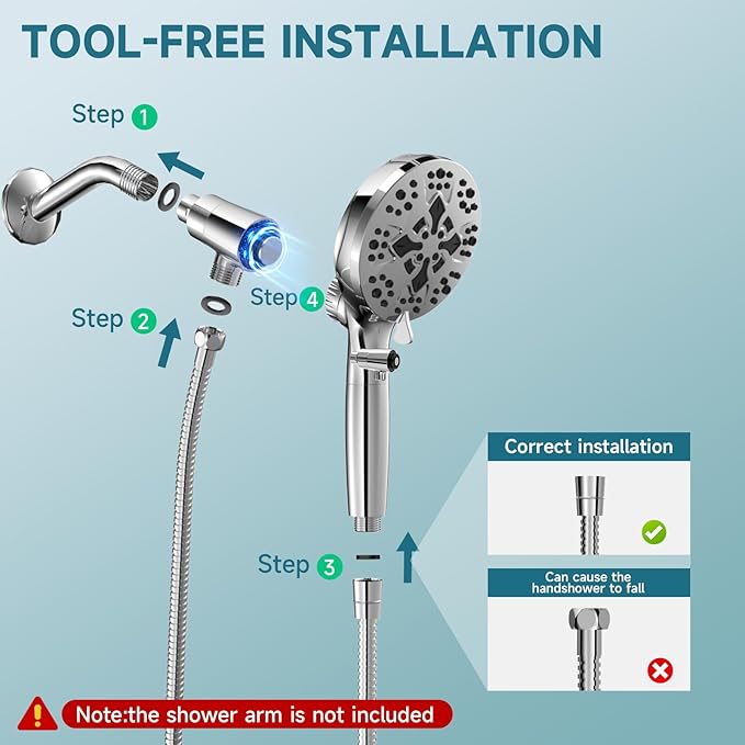 5" Filtered Handheld Shower Head with 10 Spray Modes,High Pressure Detachable Showerhead with Magnetic Docking, Water Flow Control & 69" Stainless Steel Shower Hose,Chrome
