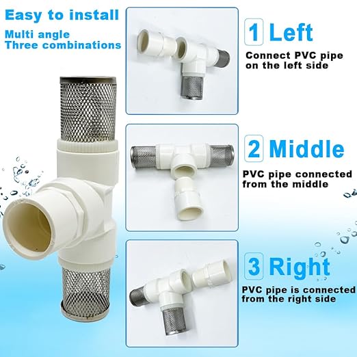 1/2" T Strainers Steel Filter Cover Connected to 1/2" PVC DN15 Water Pipe, Suction Hose T Strainer Used to Remove Debris and Reduce Solid Entry