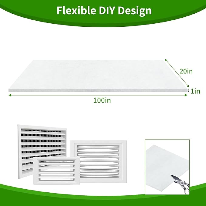 Air Vent Filters 20x100 Inch,Electrostatic Filter Media,Cut-to-Size Air Filter Material for Home Floor, Grilles, Ceiling, HVAC Furnace Vents