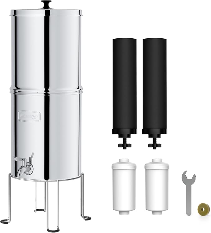 Waterdrop Gravity-fed Water Filter System, NSF/ANSI 42&372 Standard, Reduces Fluoride and up to 99% of Chlorine, with 4 Filters and Metal Spigot, King Tank Series, WD-TK-A-FS, 2.25G