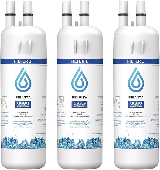 BELVITA Replacement for EDR1RXD1, W10295370A, Filter 1, WHR1RXD1, KAD1RXD1, Compatible with Kenmore 46-9081, 9081, 46-9930, 9930, P4RFWB, P8RFWB2L Refrigerator Water Filter 3 Pack