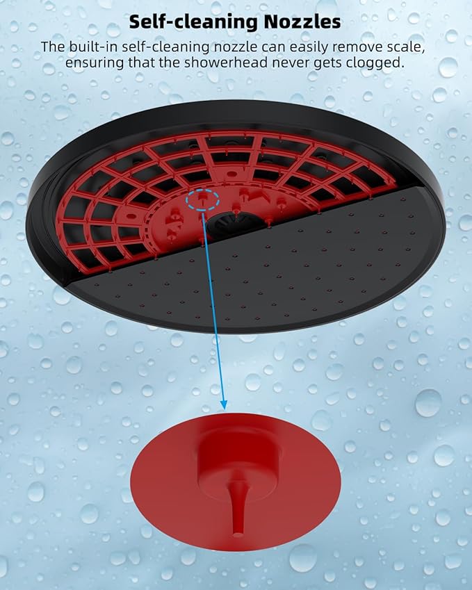 Hibbent Self-cleaning Shower Head, 10'' High Pressure Rainfall Showerhead with Handheld, 16'' Adjustable Arc-shape Extension Arm, 71'' Hose, Showerhead Holder, Matte Black