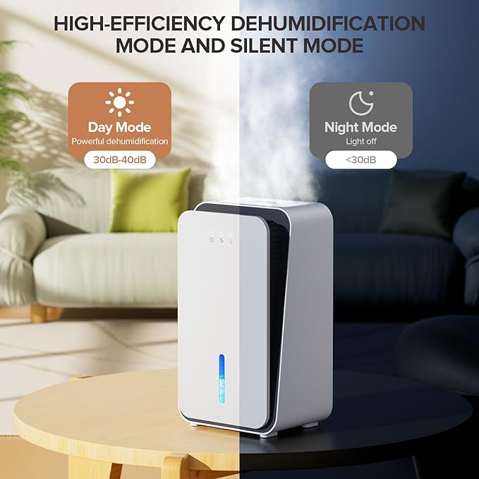 Dehumidifier for Home, 1000 sq.ft Dehumidifier with Auto Shut Off, 7-Color LED Light Built-in Aromatherapy Diffuser, Ultra-Quiet Dehumidifiers for Bedroom, Bathroom, Basement (Deep White)