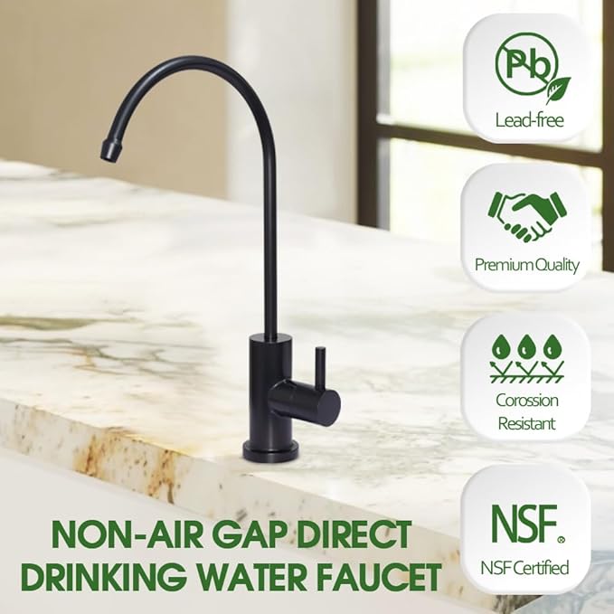 Kitchen Water Filter Faucet Reverse Osmosis Faucet,Lead-Free Drinking Water Faucet Fits Most Waterdrop Reverse Osmosis System in Non-Air Gap Stainless Steel RO Faucet (Black)