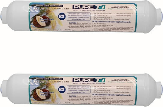 PureT IL-10W-C-EZ38, 2"x10" (3/8" EZ Connect) Inline Post GAC Carbon Filter - NSF Certified - Reverse Osmosis Water Filter, Lifetime of 1 Year or 1,500 Gallons (2 Pack)