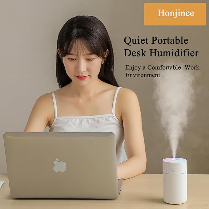 Humidifier, Humidifiers for Bedroom with Colorful Atmosphere Lights,2 Mist Modes Quiet, Easy to Clean, Small Portable for Plants, Baby, Car, Travel and Office(White)