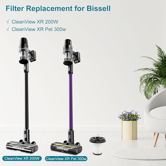 4 Pack Replacement Filter Compatible with BISSELL CleanView XR Lightweight Cordless Vacuum, for Bissell CleanView XR/XR pet Lightweight Cordless Vacuum - Filter, Washable and Reusable