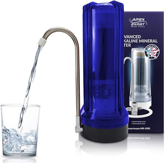 APEX MR-1050 Countertop 5 Stage Mineral pH Alkaline Water Filter - Easy Install Faucet - Reduces Heavy Metals, Bad Taste and Up to 99% of Chlorine - Blue