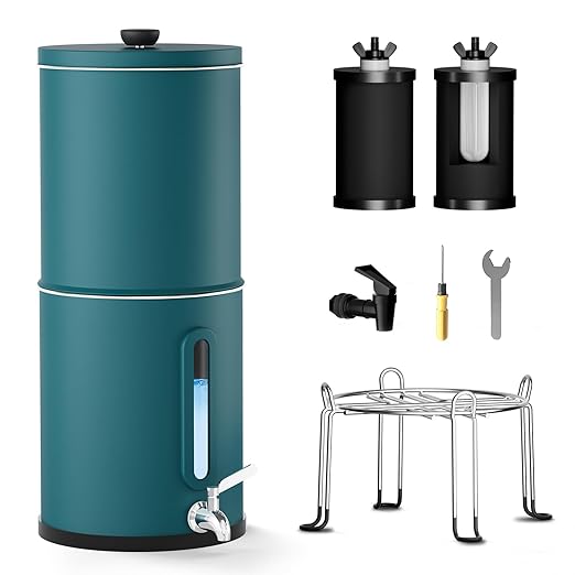 2.25G Gravity Water Filtration System - Water Level Window、NSF/ANSI 42&372 Certification,18/8 Stainless Steel Countertop Water Filter System - Reduce Up to 99.9% Chlorine, for Home, RVing