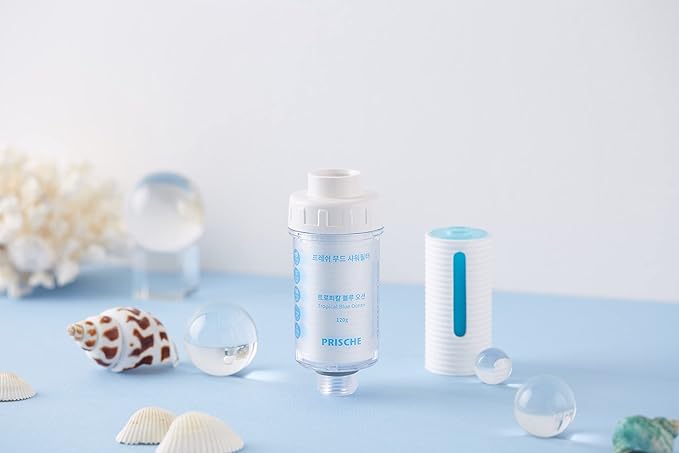 HubiCare Shower Infuser - Vitamin C Shower Filter, Hard Water Softener, Water Purifying, Chlorine & Fluoride Shower Filter, Head with Beads, Helps Dry Skin & Hair Loss (Tropical Blue Ocean)