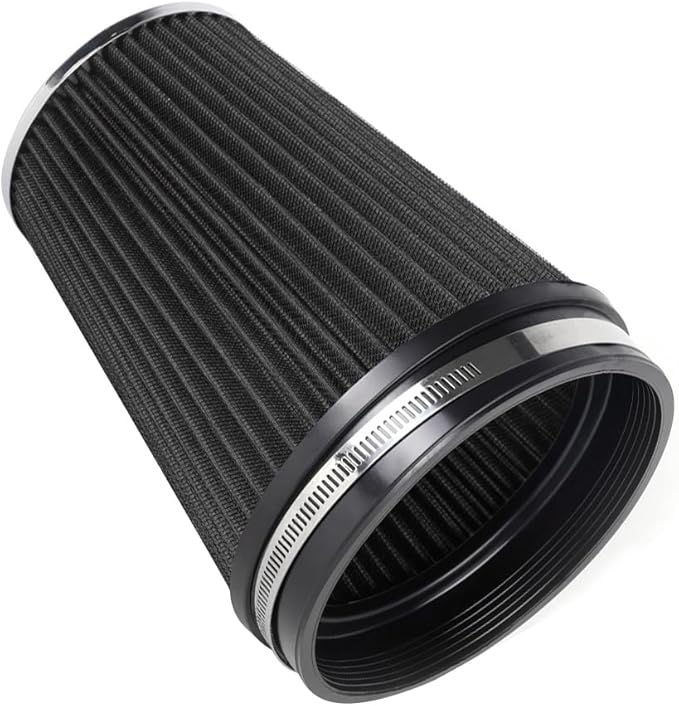 MUGE RACING 6" 152 mm High Flow Inlet Air Filter, Air Intake Cone Filter Replacement Performance Washable Clamp-On Dry, 8'' Tall(Black)