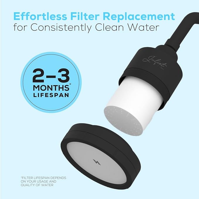 THE JULIET FILTERED SHOWER HEAD - Luxury High Pressure Shower Head with Filters - Removes Impurities for Healthier Hair and Skin - Reduces Hair Breakage, Skin Dryness & Irritation (Matte Black)