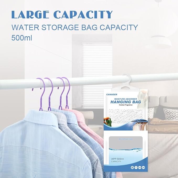 CANAGER Hanging Moisture Absorber, Cactus Fragrance Moistureproof Hanging Bag, Dehumidifier Bag (8 packs) Hanging Closet Dehumidifier Bags, Moisture Absorb 12.5 oz.